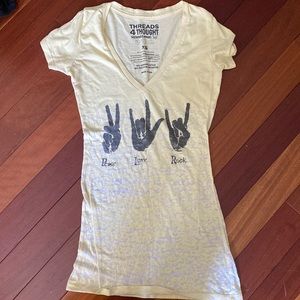 Peace Love Rock T-Shirt - Burnout light yellow shirt